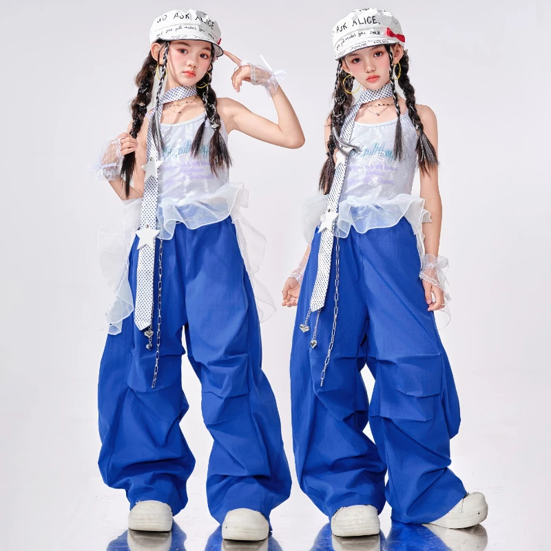 Vêtements de danse de rue pour filles, vêtements de danse Hip Hop, hauts de danse Jazz, pantalons bleus, Costume de spectacle sur scène, vêtements d'été pour spectacle de groupe, nouvelle collection