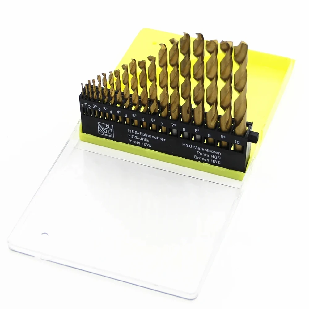 19 قطعة التيتانيوم المغلفة تويست مثقاب مجموعة عالية السرعة الصلب متري التدريبات للخشب المعدني 1-10 مللي متر #2
