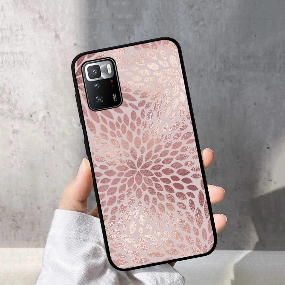 Gold Rose Leaf Phone Case For Redmi Note 4 X 5 A 6 7 8 T 9 9S 10 11 11S 11Epro Poco M3 Pro