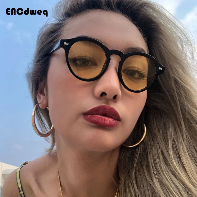 

Солнцезащитные очки в круглой оправе UV400 для мужчин и женщин, классические маленькие овальные солнечные очки в стиле ретро, с рисовыми гвоздиками, желтые, с линзами для океана