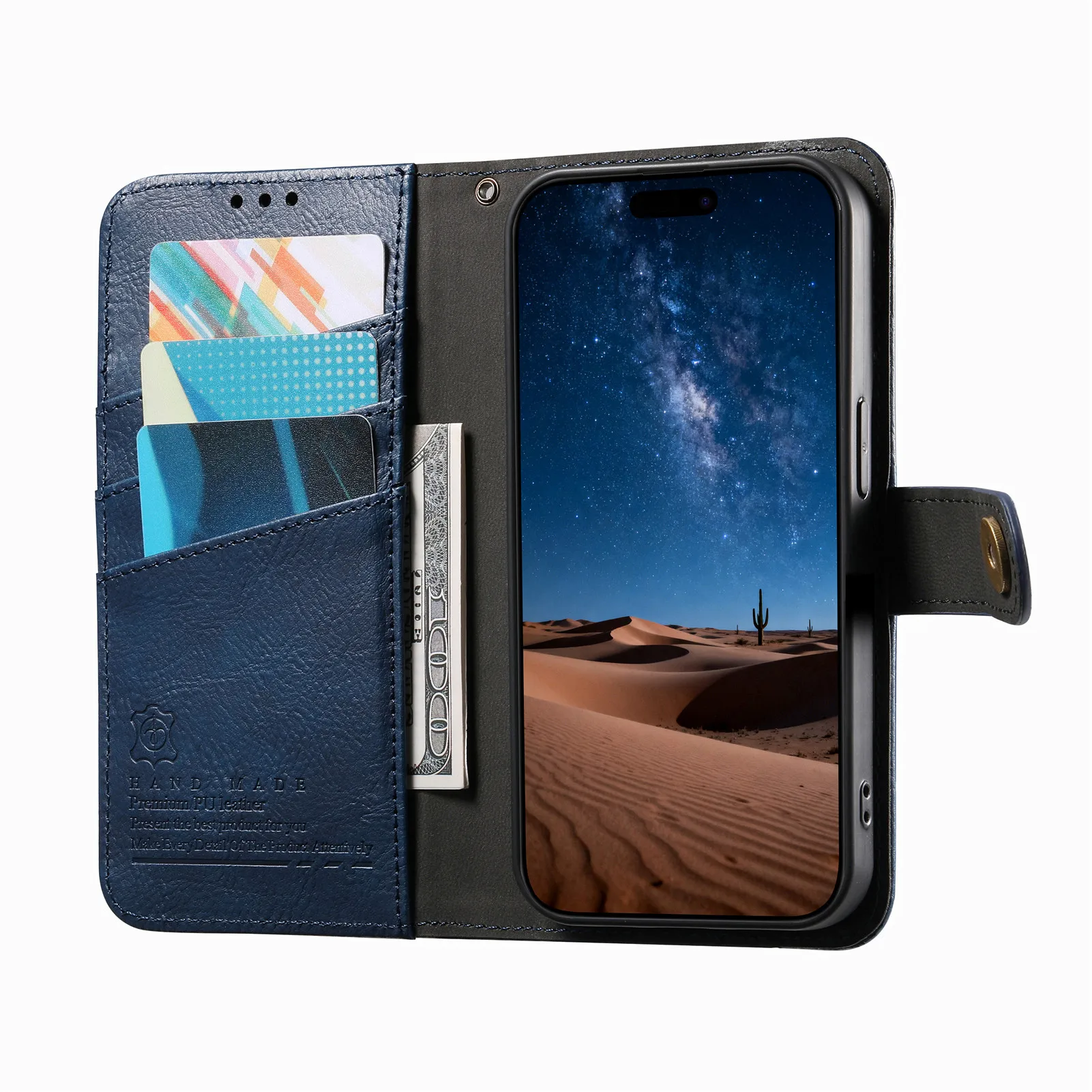 Leather Wallet Flip Case for Motorola Edge 70 60 50 40 30 Fusion Pro Neo 2025 2024 5G Phone Cover Detachable Wrist Strap view 5
