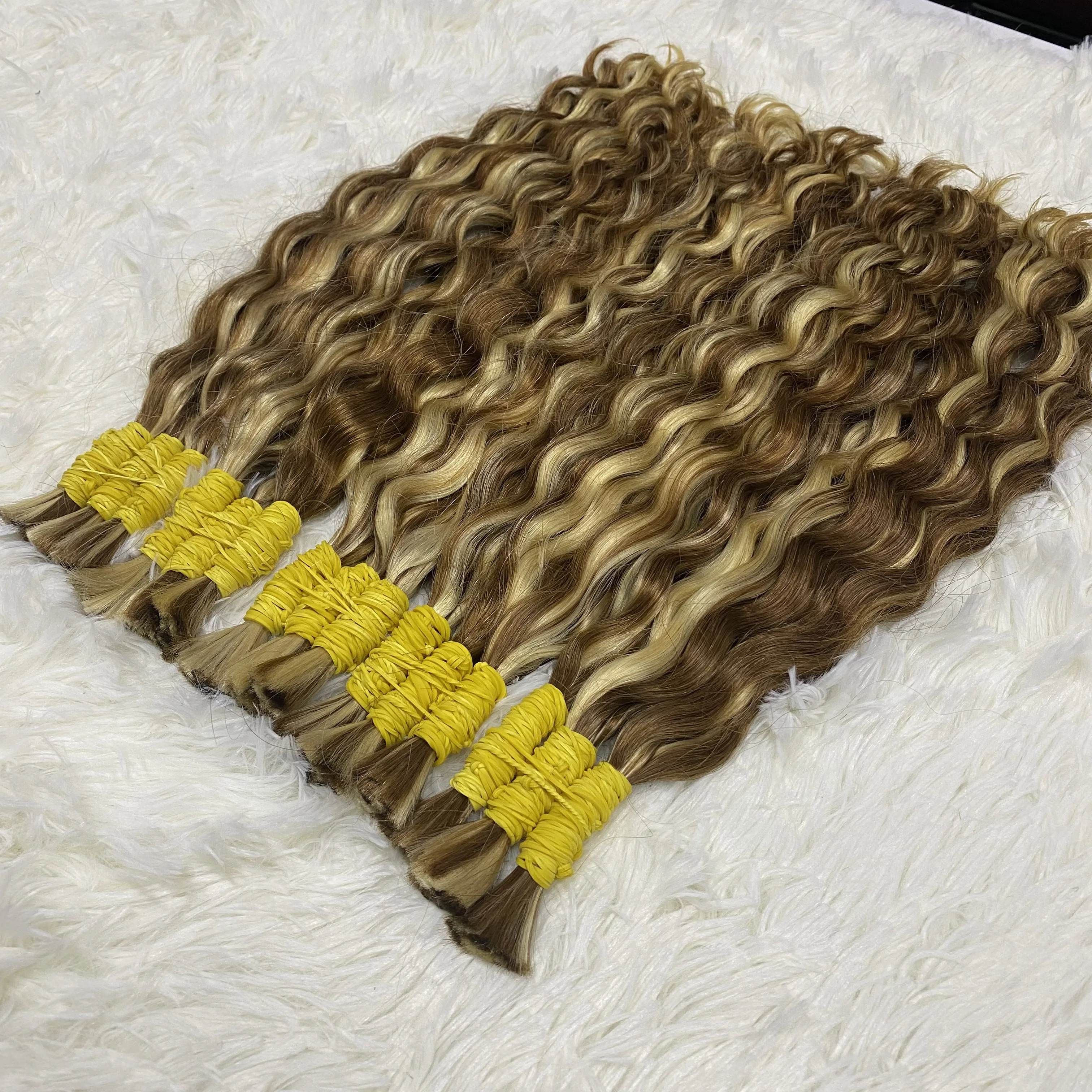 4/613 Curl Bulk Human Hair For Braiding Highlight Curly Wave Double Drawn Boho Knotless Braids Bundles No Weft Wholesale