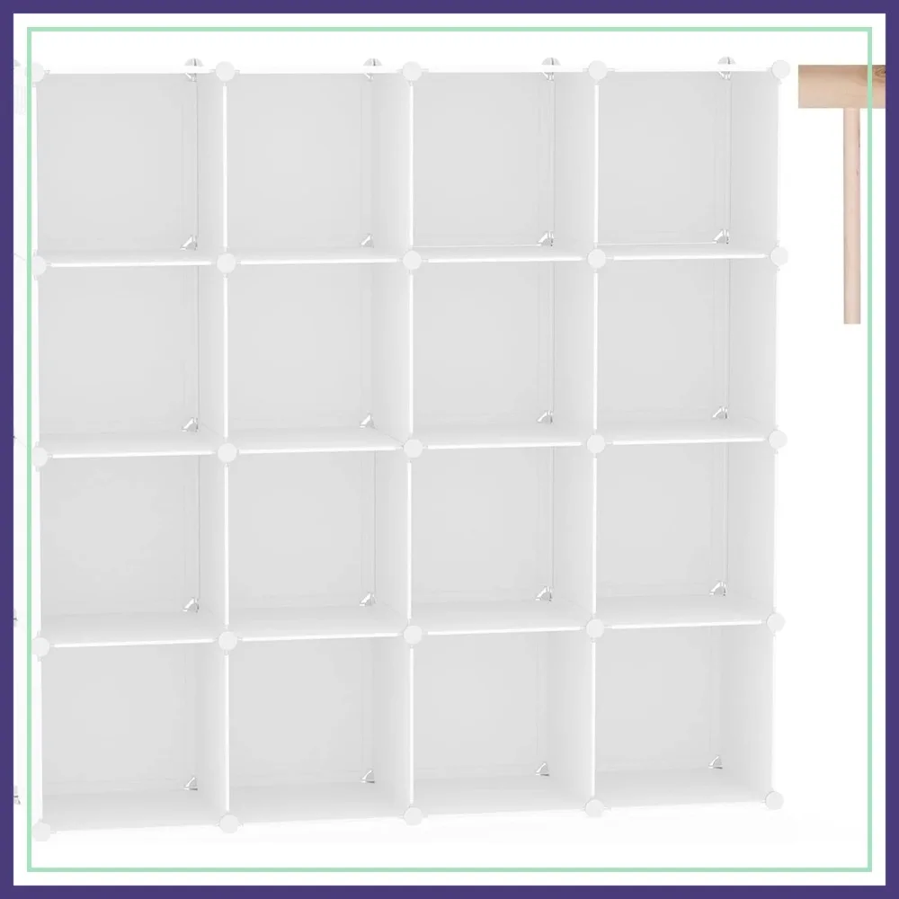 

16-Cube Storage Organizer, DIY Modular Shelves, Plastic Closet Organizer, 48.4"L x 12.4"W x 48.4"H