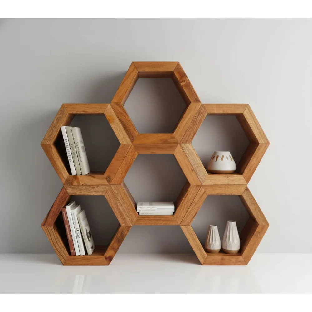 

Hexagon Acacia Wood Wine Rack - Holds 6 Bottles, Kitchen Decor, Housewarming Gift