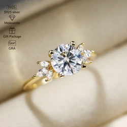 Anello Moissanite di lusso da 1-3.0 ct per le donne Anello in argento sterling puro al 100% 925 Anello di fidanzamento per anniversario Regalo di nozze per la sposa