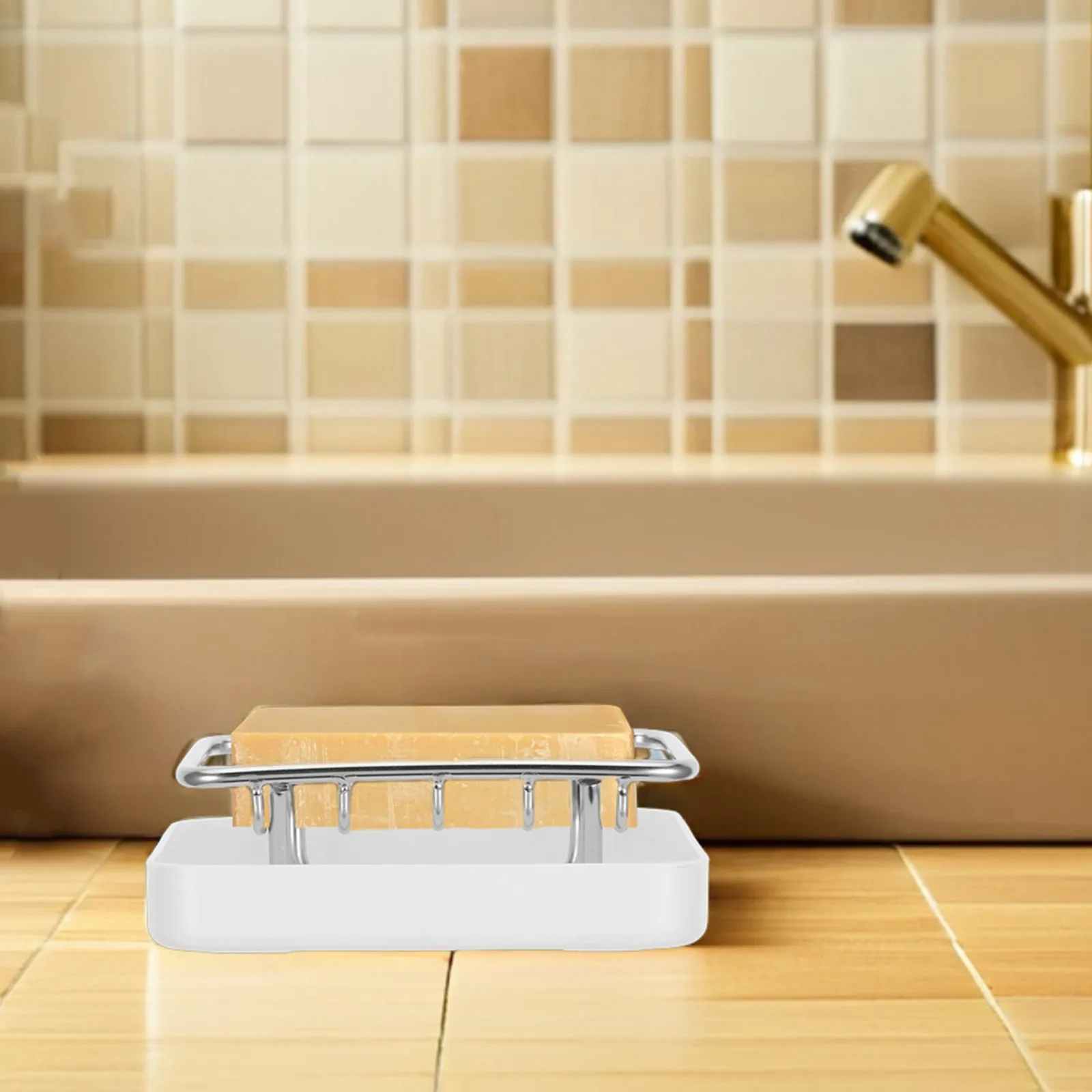 Ceramic Stainless Steel Double Tier Soap Dish Holder with Efficient Drainage for Bathroom Counter Bathtub Storage Organizer Soap