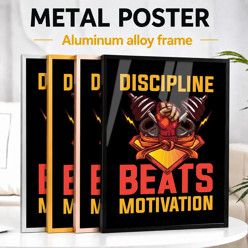 Discipline Beats Motivation Samurai Framed Metal Poster Customized Graphic Design Wall Art For Home Gym, Martial Artist Gift