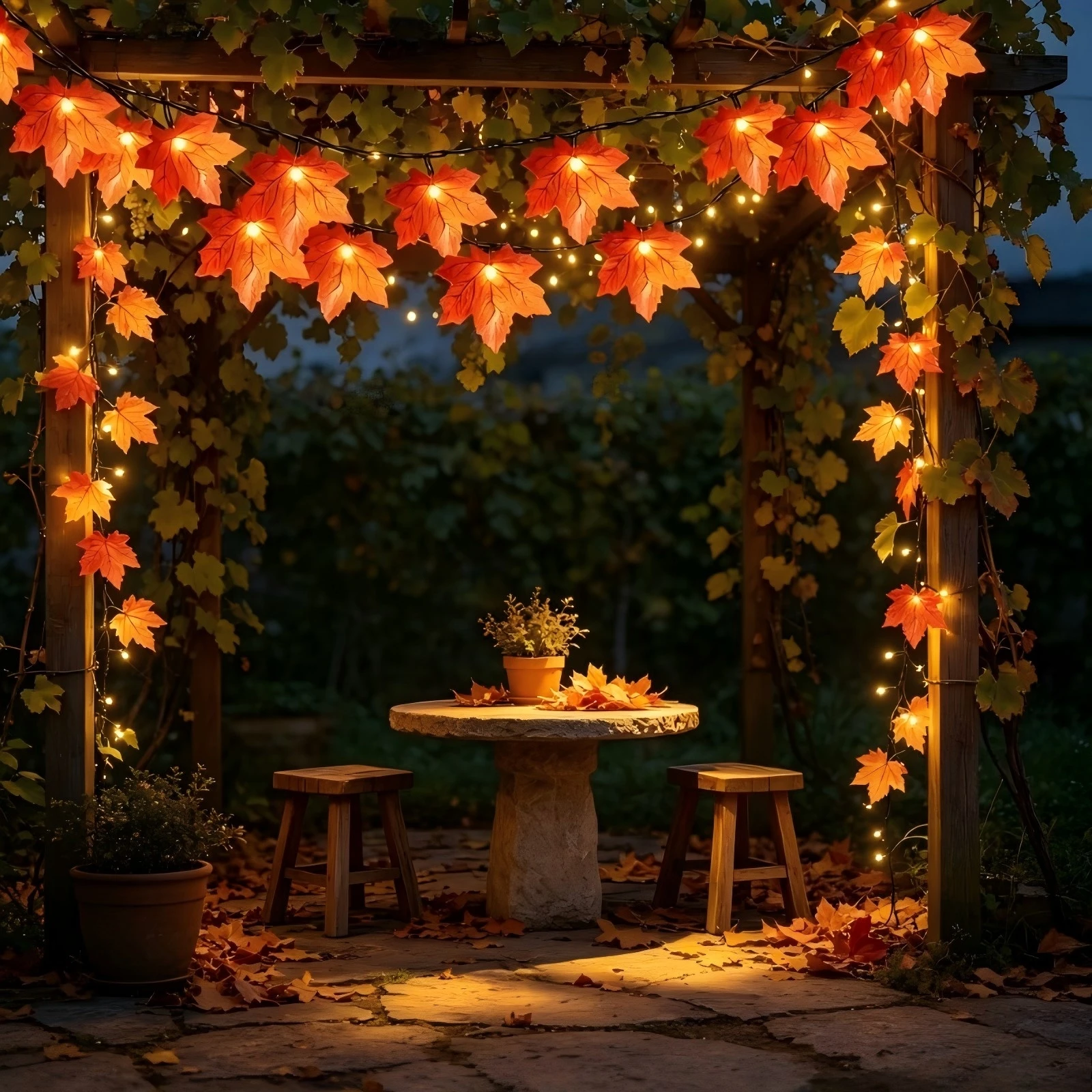 Autumn Orange Maple Leaf LED String Lights Warm Fairy Lamp Dining Room Indoor Thanksgiving Fall Decor