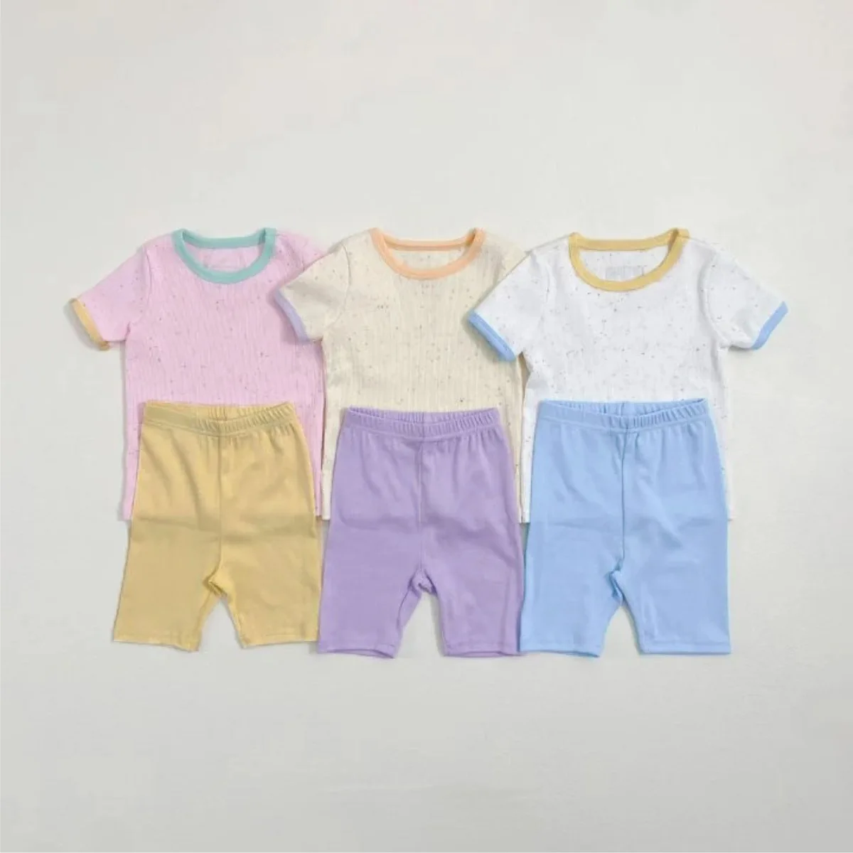 2026 Summer New Baby Short Sleeve Casual Clothes Set For Boys Girls Infant Solid Tops + Shorts 2pcs Suit Cotton Toddler Outfits