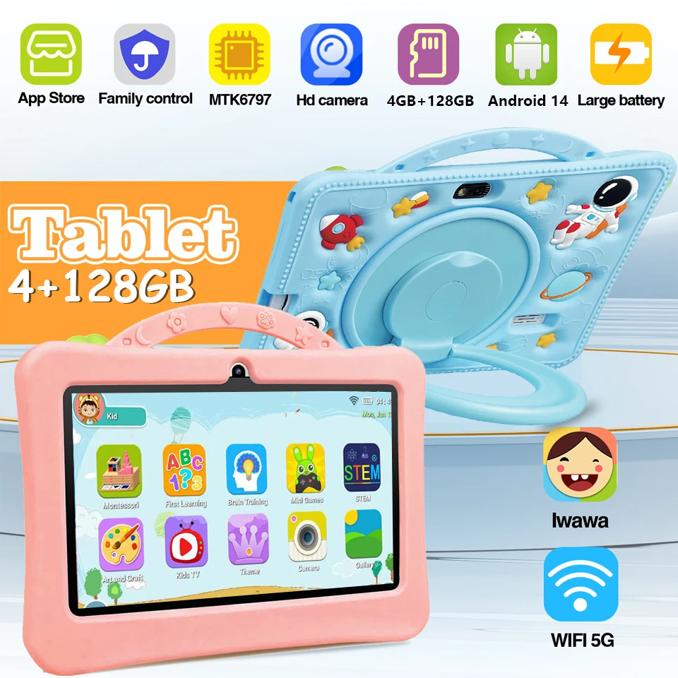 

Nodizz 7-дюймовый детский планшет Android 11, 4 ГБ ОЗУ, 128 ГБ ПЗУ, 3200 мАч, аккумулятор, двойная камера, 2 МП + 2 МП, детские планшеты, подарок, детское программное обеспечение