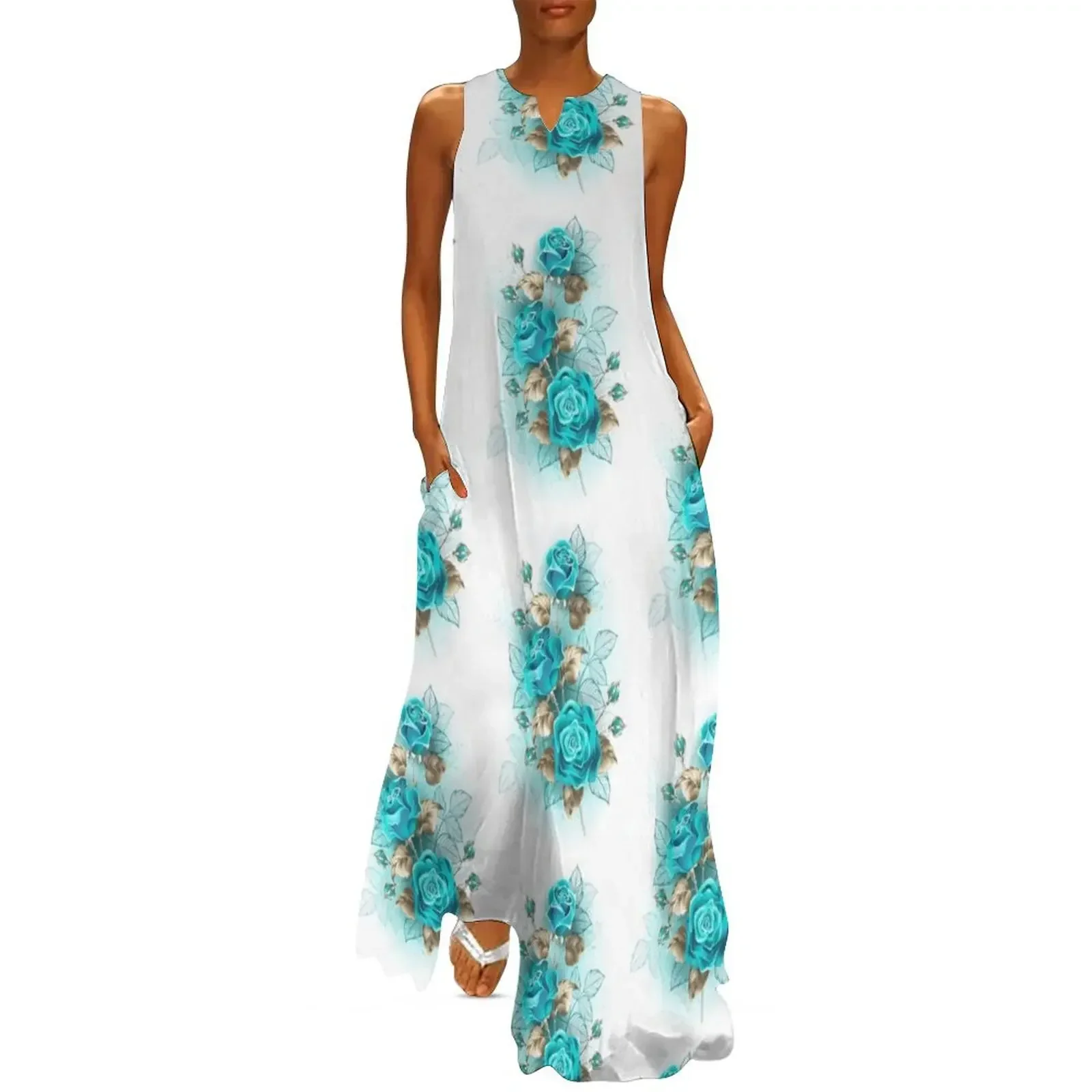 

Bouquet of Turquoise Roses Long Dress summer dress for women 2025 luxury woman evening dress Dresses for wedding party