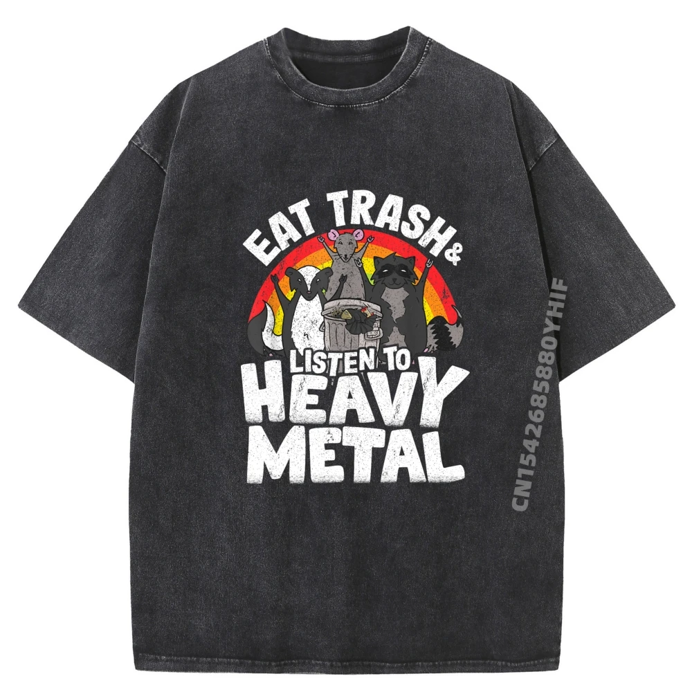 

Raccoon Trash Band Eat Trash Luxury Design Adult Tees Tops Graphic Shirt Classic Washed Tshirts For Men