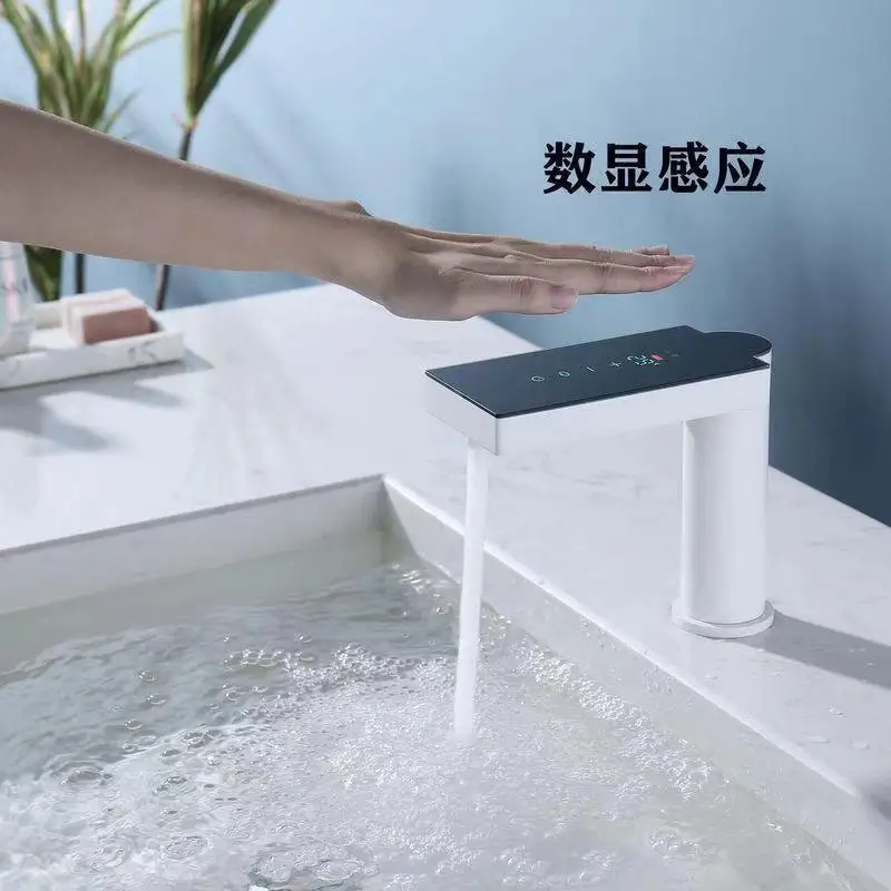 Smart Touch Control Bathroom Sink Faucet, Solid Brass Touchless Induction Vanity Tap with Real-Time Temperature Screen