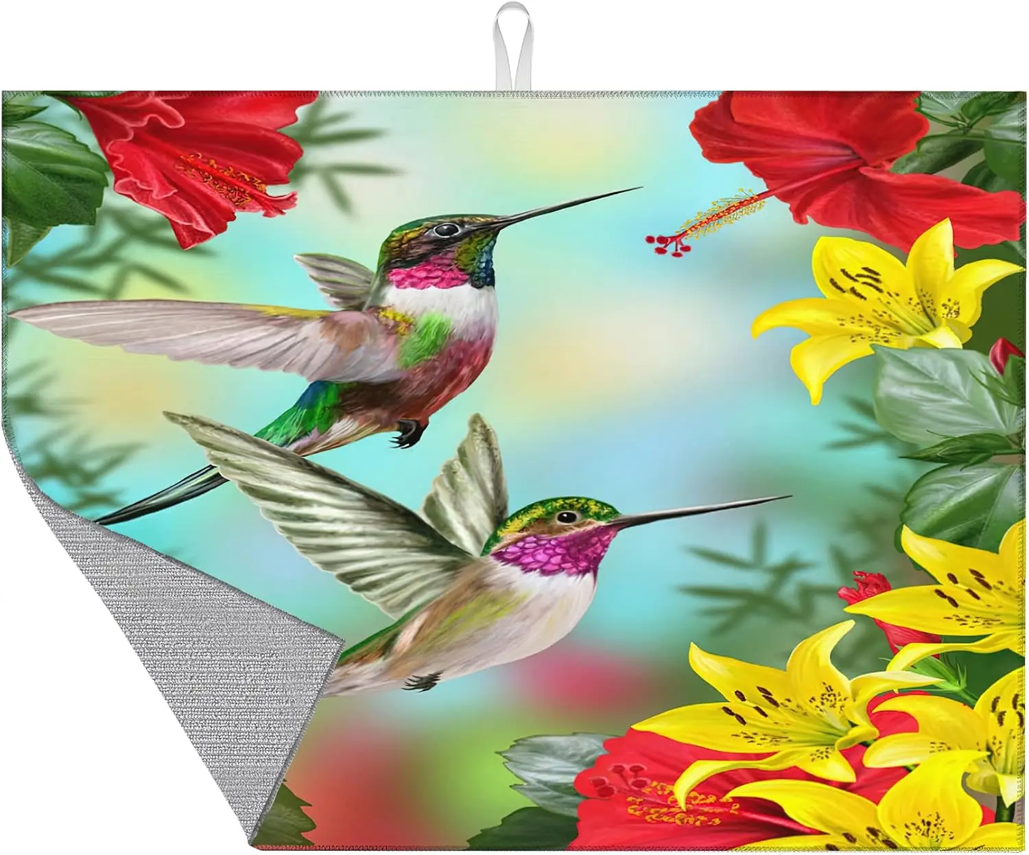 

Hummingbirds and Hibiscus Dish Mat Drying Kitchen Mat Microfiber Absorbent Fast Dry kitchen accessories