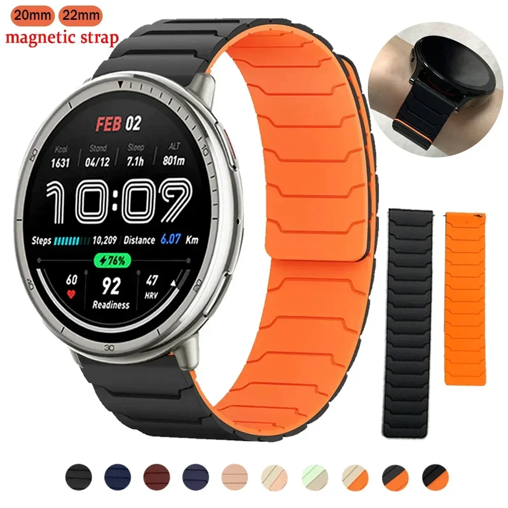 20/22mm Magnetic Silicone Replace Watchband For Amazfit Active 2/Bip6 5 4/GTR 4 Pro/GTS 4 2 Mini Bracelet For HUAWEI Watch Strap