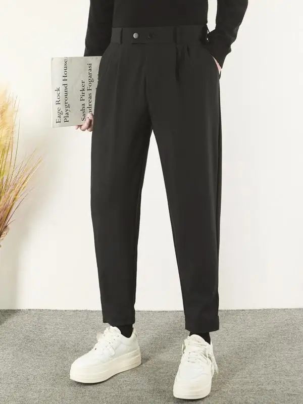 

High Quali Men's Straight Leg Casual Pants Anti-Wrinkle Spring Autumn Nine Points Slim Fit Trousers Youthful Busin Casual