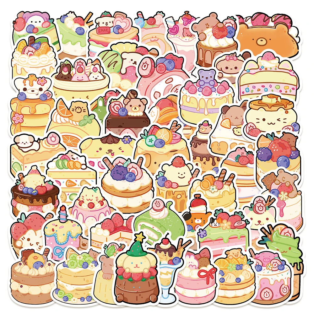 

10/30/50pcs Cute Cartoon Animals Dessert Cake Stickers Kawaii Graffiti Sticker DIY Water Bottle Fridge Phone Decals for Kids Toy