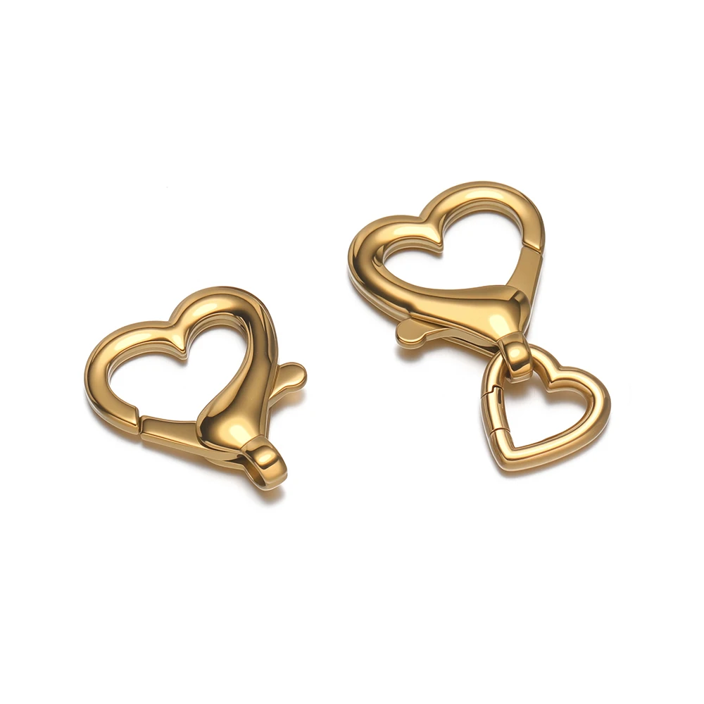 2pcs Gold Plated Stainless Steel Heart Lobster Clasps Hooks Keychain Buckle Connectors for DIY Jewelry Necklace Making Findings