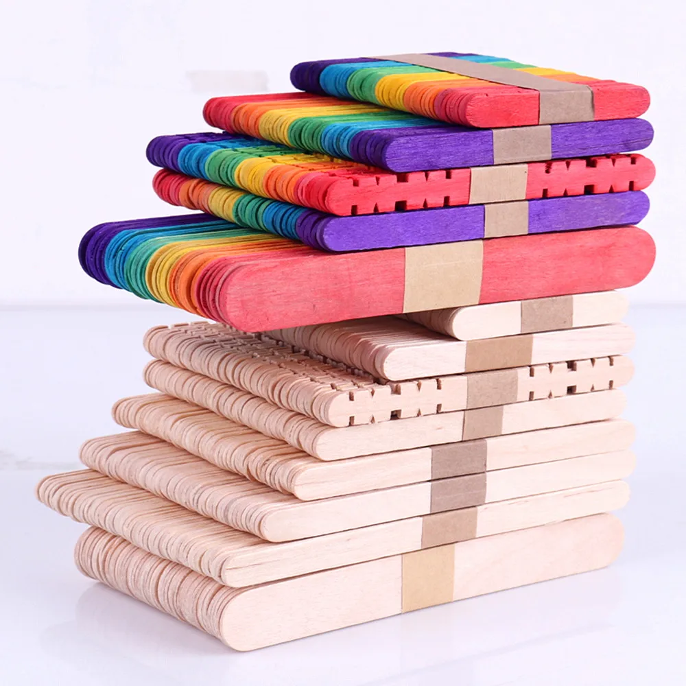 50pcs/lot Popsicle Ice Cream Stick Flat Wood Stick For Model Making Art Craft Ornament Model Building kit Construction Material