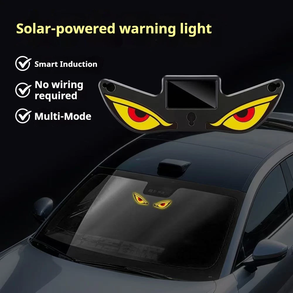 Generic Cool Solar Led Warning Light Devil Eye Smart Induction Vibration Flash Suction Cup For Car Windshield Decoration