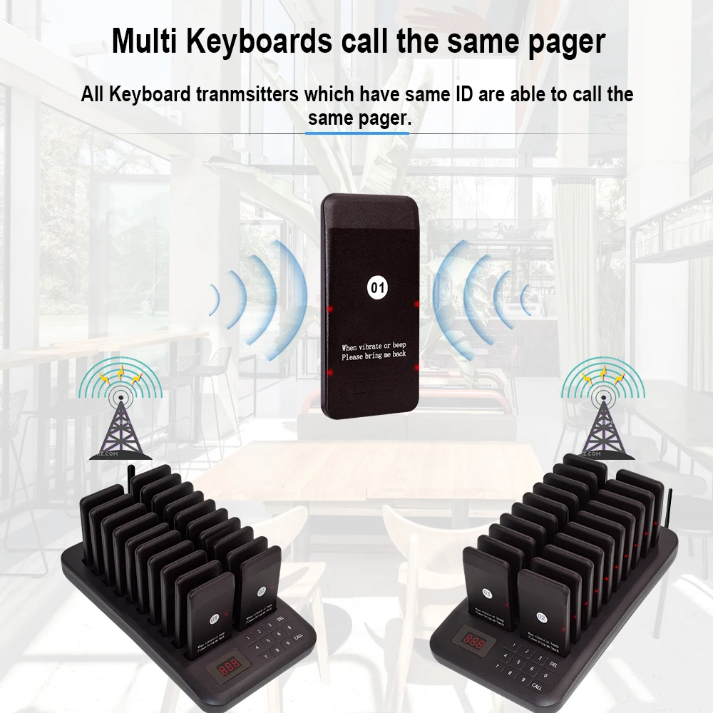 Fast Shipping 20 Pagers 1 Keyboard Transmitter Pager System Call Waiter Restaurant Wireless Calling Buzzer for food Truck