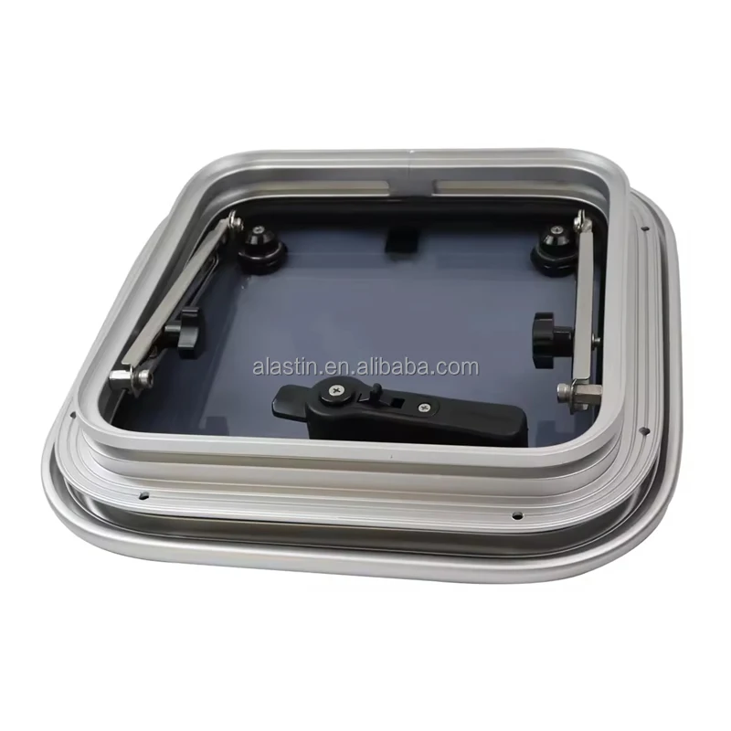 Boat Accessories Aluminum Rectangular 425*425mm Boat Hatch Porthole Window Tempered Glass Side Marine Windows