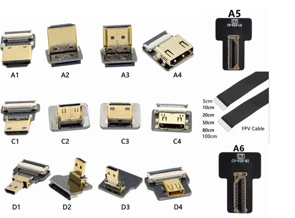 FPV Micro Mini HDMI-compat 90 Degree Connector FPC Flexible Flat HD Ribbon Cable FFC Pitch 20pin For Drone Gopro DSLR Gimbal Kit