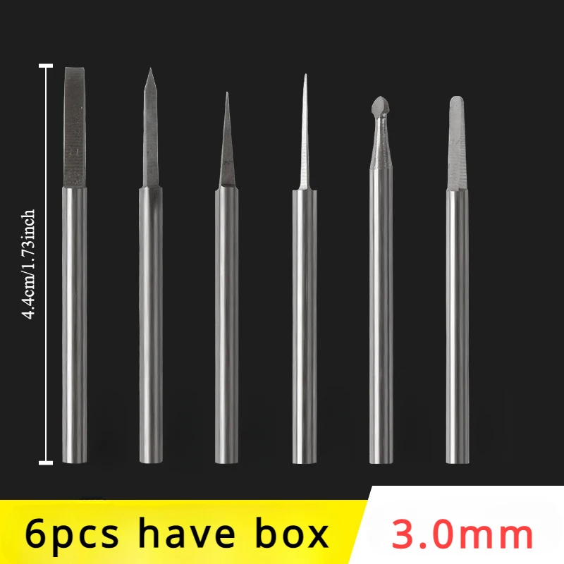 6pcs 0.235mm-3.0mm Umbrella Bits Tungsten Steel Engraving Carving Knife 2.35mm Shank Olive Amber Router Bit Wood Milling Cutter