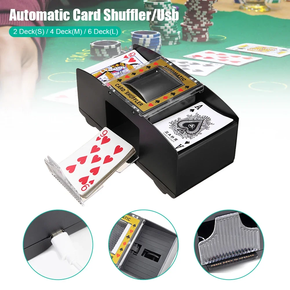 2 4 6 Deck Playing Cards Automatic Card Shuffler USB Rechargeable Electric Shuffler for Poker UNO Card Games Home Party Use Card