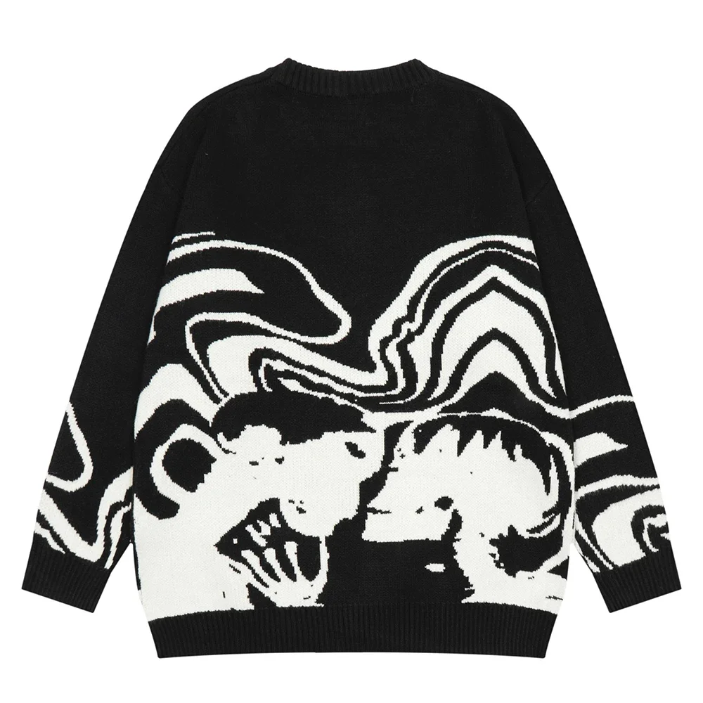 Aelfric Eden Skeleton Portrait Sweater Retro Skull Graphic Hip Hop Knitted Sweater Vintage Pullover Casual Wool Sweater Hipster