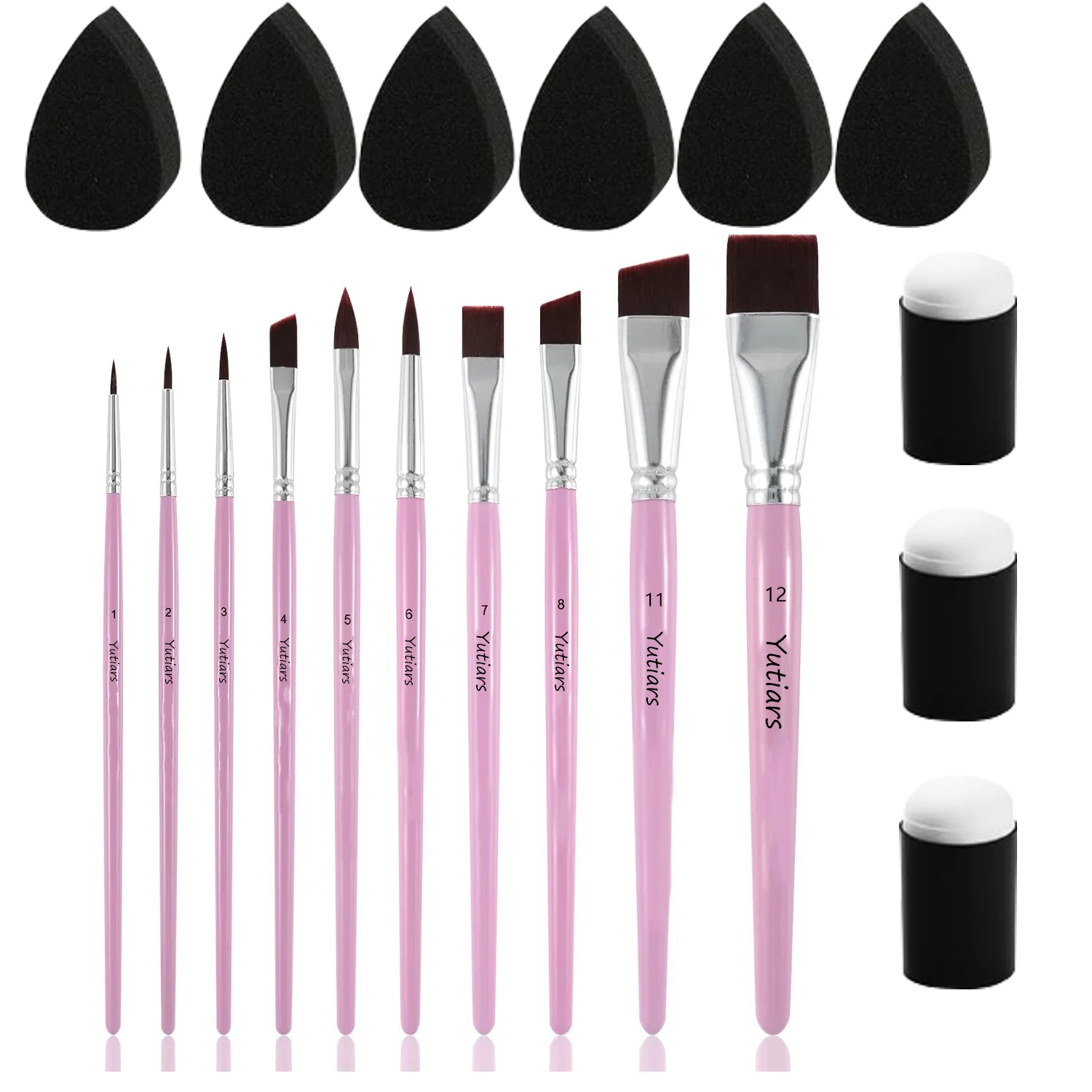 10Pcs Face Brush ，3pcs Finger Sponge Case Daubers Foam and 6pcs Paint Sponges for Oil Acrylics Watercolor Rock Canvas Painting