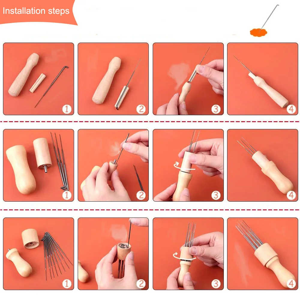 Needle Felting Kit With Wood Handle Needle Felting Tool 3 Sizes 18 Pcs Felting Needles Finger Protector For DIY Sewing