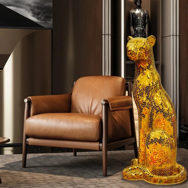 

Handmade patch decoration gold large leopard living room entrance floor ornament