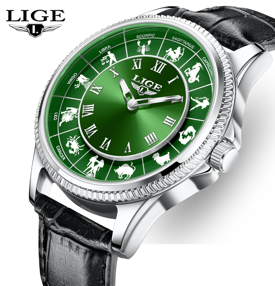 

LIGE featured luxury watches mens constellation luminous business fashion leather Gift waterproof clock quartz mens wristwatch