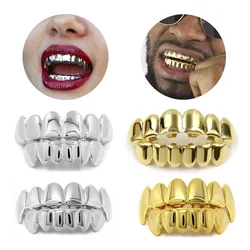 6 Teeth Grillz Gold Color Top and Bottom Dental Grills Shiny Hip Hop Teeth Grillz & Extra Molding Bars Women Men Body Jewelry