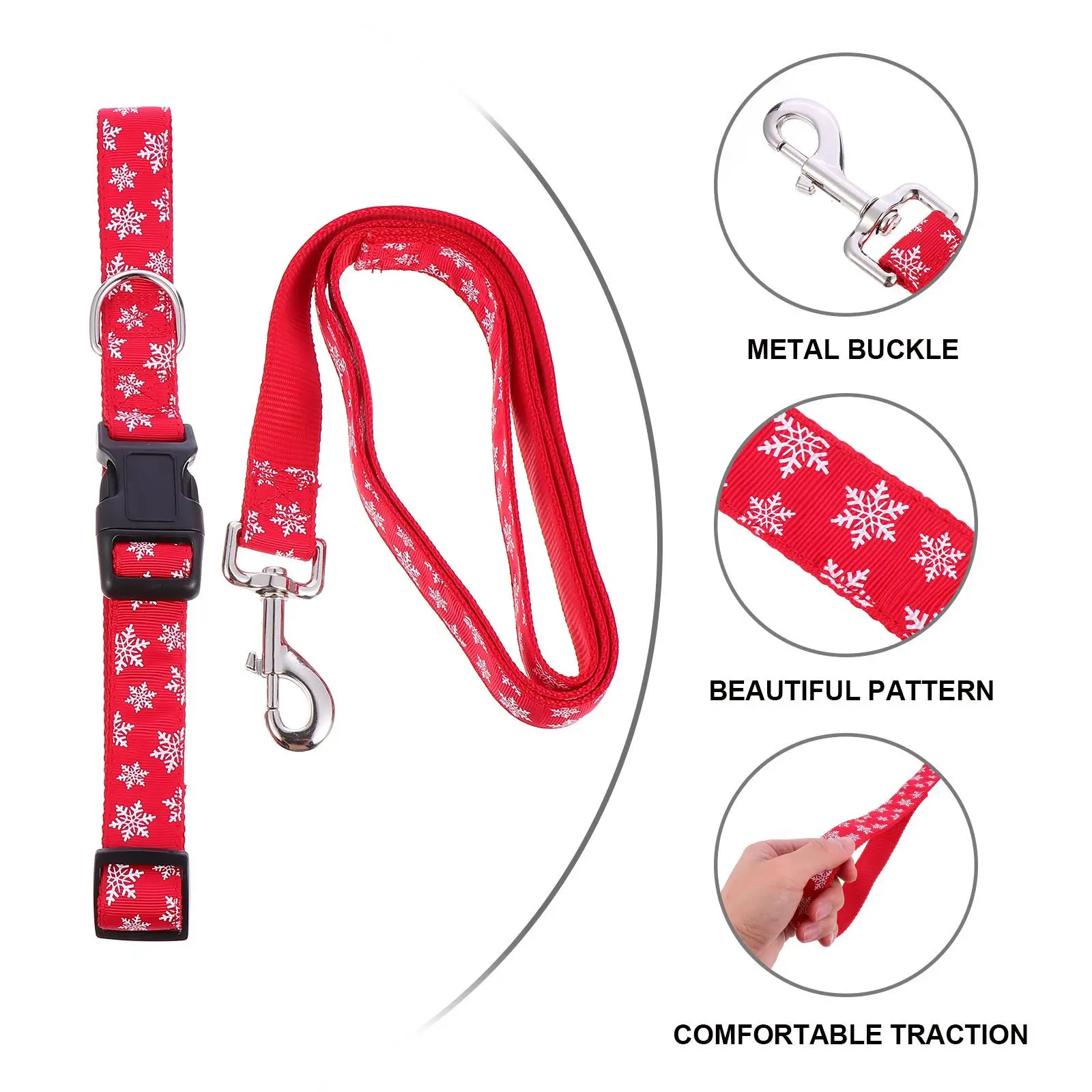 

1Set Pet Christmas Leash Collar Set Adjustable Lovely Design High Quality Materials Safe for Pets Skin Pet Leash Collar Set