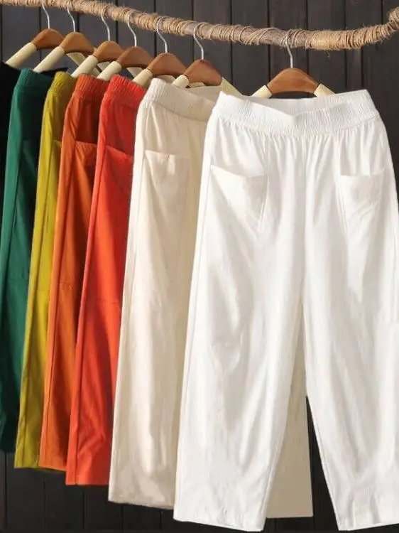 

Loose Harem Pants Women's Summer Thin Cotton Linen Breathable High Waist Nine Points Slimming Casual Straight Leg Pants