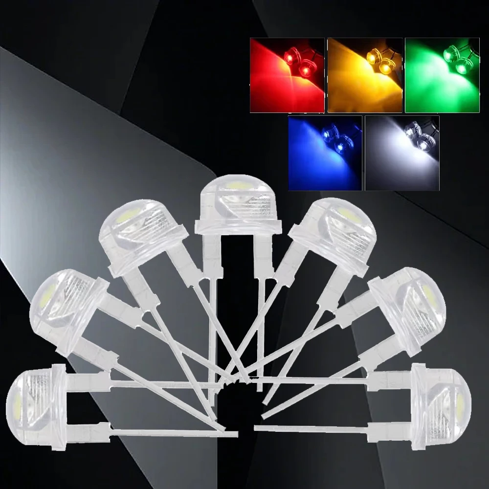 10PCS F8 8mm Straw Hat White LED Lights (0.5W): 3.0-3.2V High Lumen Super Bright Wide Angle Transparent Bulbs