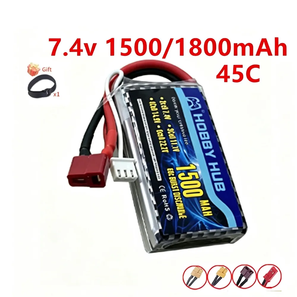 7.4V LIPO Battery 2s 1500MAH 1800mah 45C Battery for RC Drone Helicopter Car FPV Boat Parts With T JST XT30 XT60 Plug