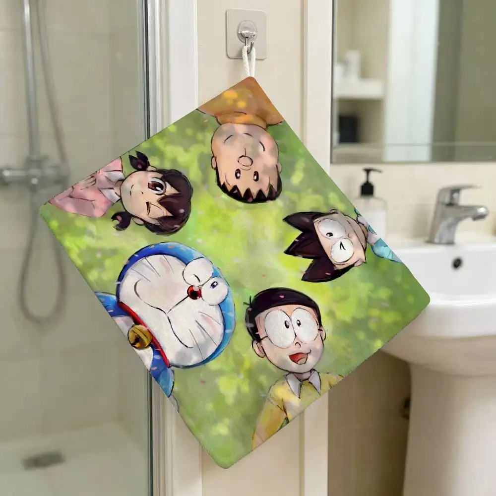 Doraemon Blue Cat Children Polyester Cotton Daily Towel Hanging Kitchen Hand Wiping Cloth Durable for Whole House Use