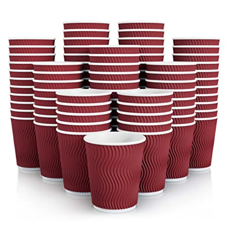 

Pack Paper Coffee Cups, 8 oz Disposable Coffee Cups, Red Hot Beverage Cups with Insulated Ripple Wall, Paper Ripple Cups for Ch