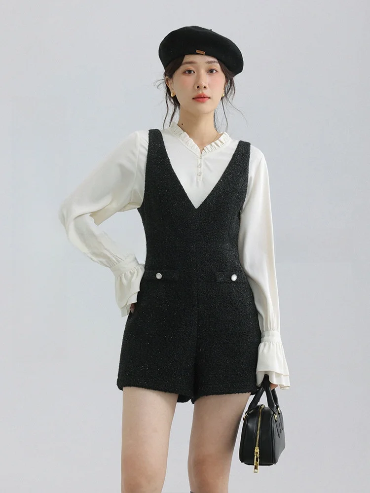 

Women's Loose Satin irt with Flared Sves V-Ne Casual Sle Slimming Effect Sweet Sle Layering Faion Spring Season