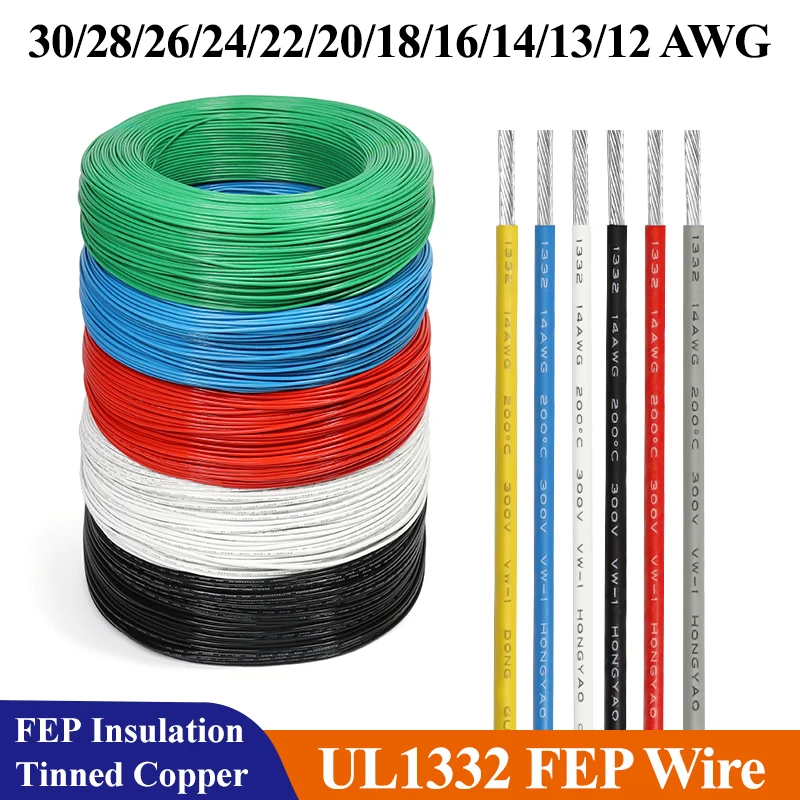 2/10m UL1332 PTFE Wire FEP Plastic Insulated 30/28/26/24/22/20/18/16/14/13/12AWG High Temperature Electric Cable for 3D Printer