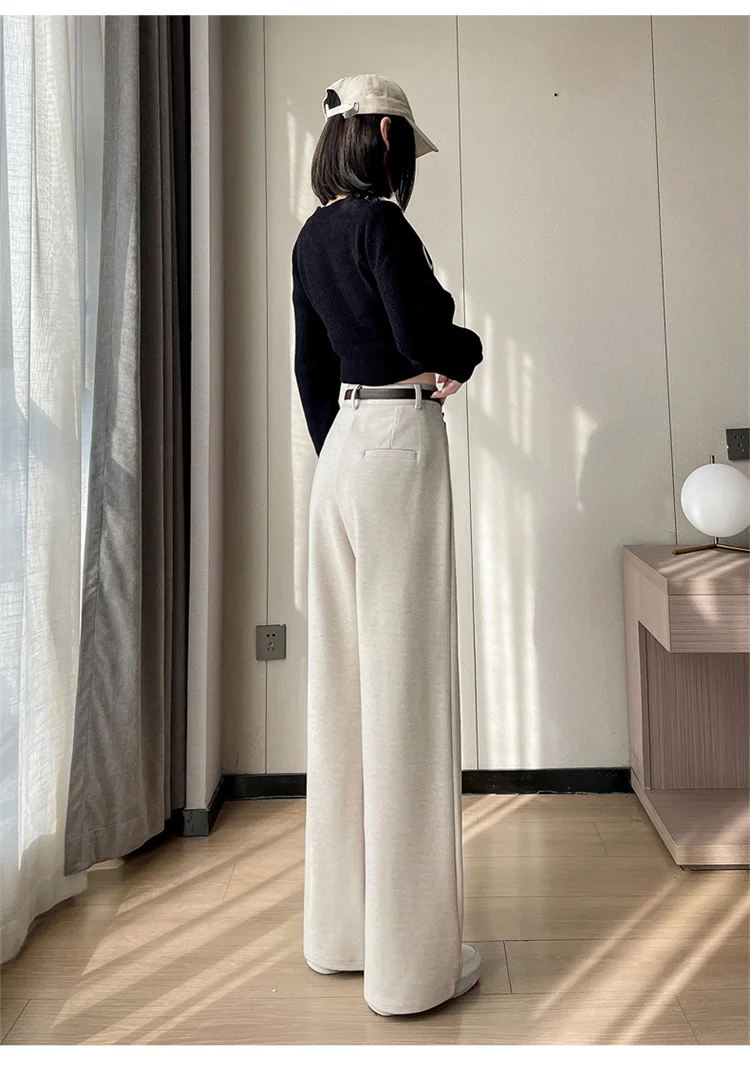 2023 Autumn and Winter New Wool Blended Wide-Leg Pants Straight Mopping Pants High Waist Slim Lengthened Casual Pants for Women