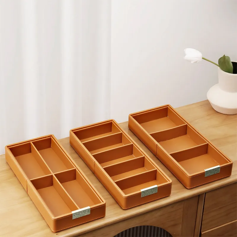 Minimalist PU Leather Storage Box Watch Organizer Tray for Desk Drawer Jewelry Holder Sunglasses Key Entryway Stand Home Decor