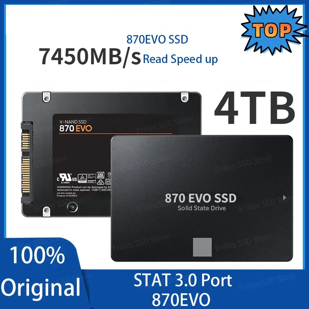 

SSD 870Evo 2.5'' SATAIII 4T 2T 1T 500GB 250GB Internal Solid State Drive Storage Disk For Desktop or Laptop 2024