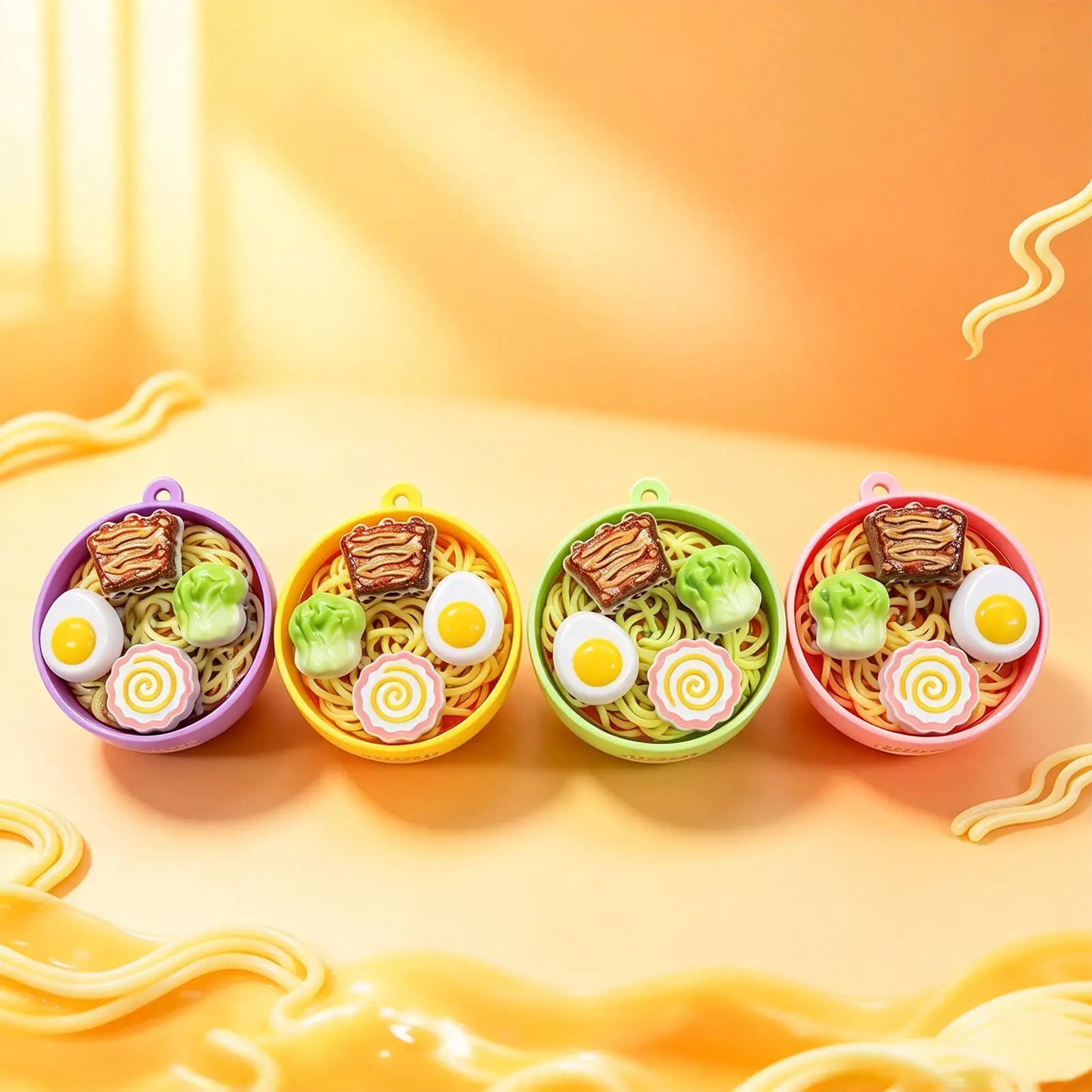 Food Keychains Imitation Noodle Bowl Shape Backpack Pendant Pressing Roating Funny Bag Charms For Party Birthday Christmas