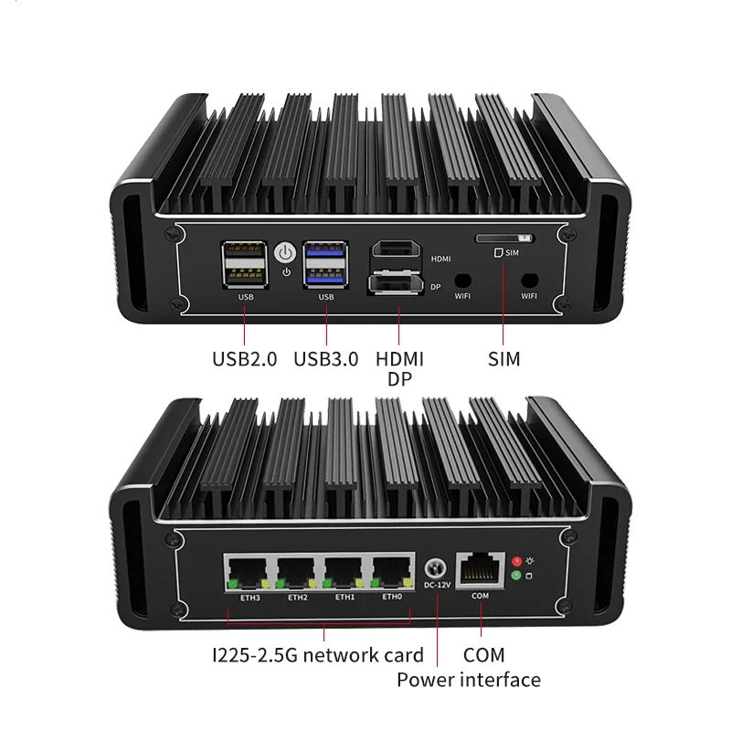 Mini PC solido senza ventola, apparecchio firewall Intel N150/N5105/J6412, LAN 4×2,5G (i226-V), mini computer silenzioso, pfSense/OPNsense