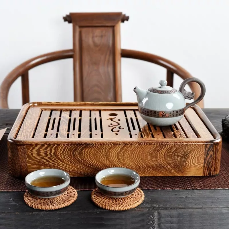 wing wood tea tray solid wood trumpet household kung fu tea set tray ebony tea sea pear water storage tea table holds water.