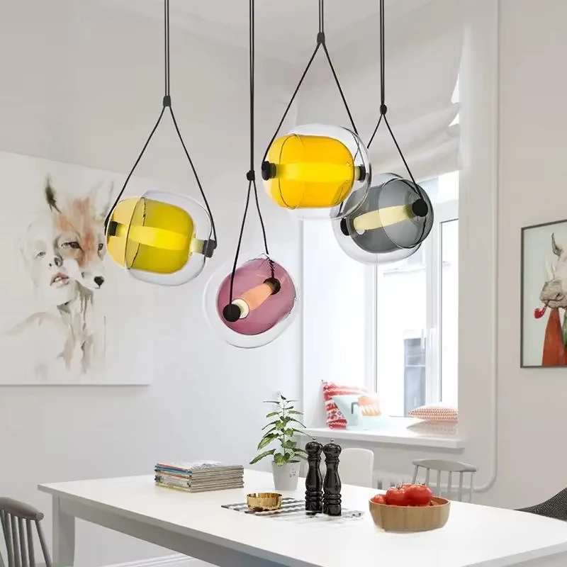 Minimalist Nordic Colorful Glass Chandelier Capsule Modern LED Pendant Light for Dining Room Home Decor Light Fixture